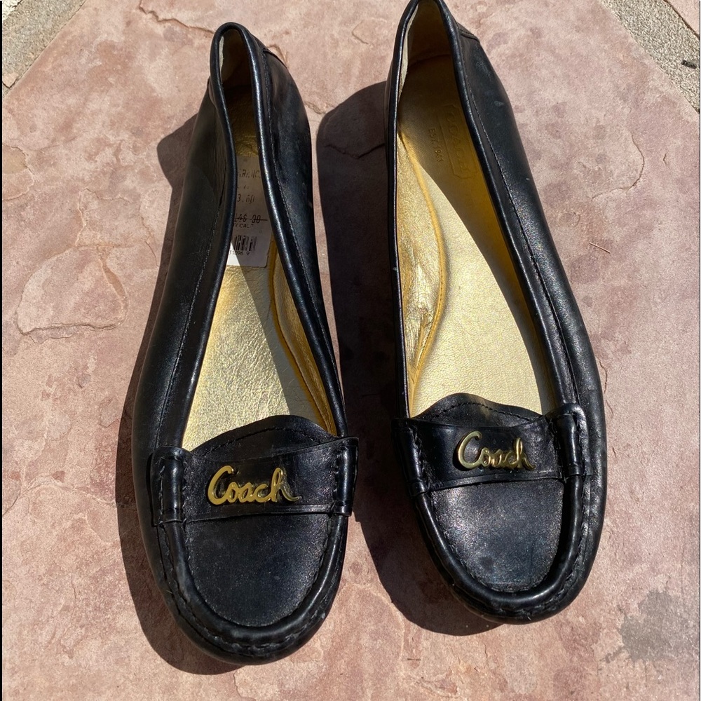 Coach Black Olson Gold Logo Slip-On Loafer Flats 7 - Picture 2 of 12